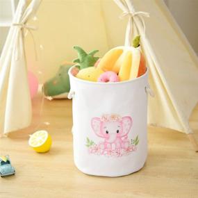 img 1 attached to 🐘 Large Pink Elephant Laundry Basket for Kids and Baby - Collapsible, Waterproof, and Handles - Round Linen Storage Hamper for Toddler