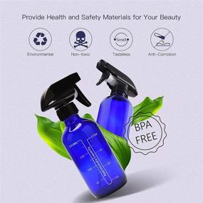 img 1 attached to 💙 ULG 8oz Blue Glass Spray Bottles: Premium Quality Boston Round Cobalt Blue Scale Empty Bottles with Heavy Duty Black Trigger Sprayer for Essential Oils and Cleaning Products