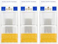 dmc cross stitch needles - 3 pack set (sizes 22-24-26) - total 18 needles - new package logo