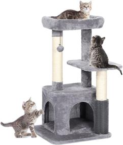 img 4 attached to 🐱 GIOPACO Small Cat Tree - Kitten Activity Centre with 2 Sisal Scratching Posts, Plush Condo, Padded Perches, Self Groomer Brush, Swing Ball - Ideal for Kittens and Cats