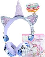 🦄 girls unicorn headphones for kids, children, and teens - wired headphones with microphone and 3.5mm jack - over ear headset for school, birthday, christmas, and unicorn gifts - fairy blue logo