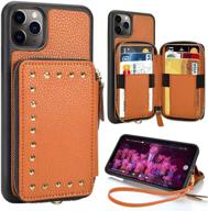 📱 zve iphone 11 pro max credit card holder case: versatile crossbody wallet with zipper, wristlet & chain - brown logo