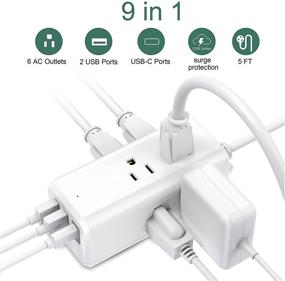 img 3 attached to 💡 ADOBEYOND Подключение с 6 розетками для переменного тока, USB и портами USB C - компактный и устанавливаемый защитный удлинитель с кабелем.