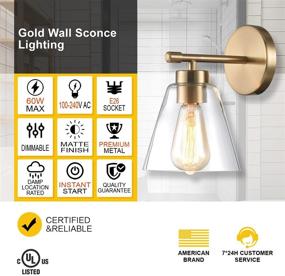 img 3 attached to 🏮 Hamilyeah Set of 2 Gold Wall Sconces, Modern Industrial Brass Wall Lamps, UL Listed Bathroom Sconce Lighting Fixtures for Bedroom, Living Room, Kitchen Over Sink, Hallway – Indoor Wall Lighting