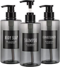 img 4 attached to 🧴 Segbeauty Refillable Shampoo Bottles – 16.9oz Shampoo Dispenser, Set of 3 - 500ml Empty Plastic Pump Bottles for Shower - Large PET Lotion Dispenser with Pump for Body Soap, Conditioner - Grey - Ideal for Hotels & Bathrooms