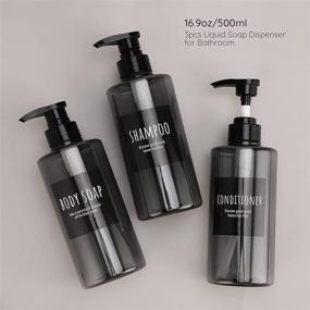 img 3 attached to 🧴 Segbeauty Refillable Shampoo Bottles – 16.9oz Shampoo Dispenser, Set of 3 - 500ml Empty Plastic Pump Bottles for Shower - Large PET Lotion Dispenser with Pump for Body Soap, Conditioner - Grey - Ideal for Hotels & Bathrooms