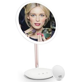 img 4 attached to 🪞 Famihomii Rechargeable Makeup Vanity Mirror - 3 Lighting Options, 8 Inch Lighted Makeup Mirror with Detachable 10X Magnification - Portable Desktop Mirror in White
