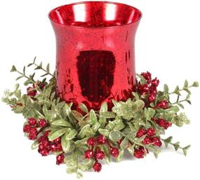 img 1 attached to 🎄 Add Festive Charm with Kissing Krystals' 8-Inch Mistletoe Floral Red Tea Light Glass Candle Holder Set