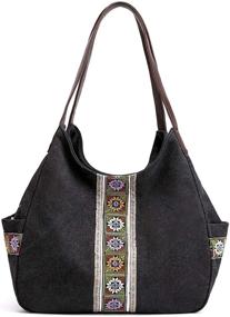 img 4 attached to Worldlyda Shopper Shoulder Embroidery Upgraded Women's Handbags & Wallets for Totes