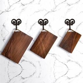 img 2 attached to 🪓 HANSWEI Wood Cutting Board Set (3 Pack) - Walnut Chopping Board for Raw and Cooked Meat, Vegetable, and Fruit Classification - Brass Handle for Easy Hanging