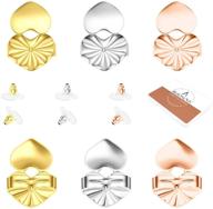 💎 beadnova magic earring lifter backs – bullet clutch with pad for heavy earrings (heart style, 3 colors mix – gold plated, silver, rose gold) logo