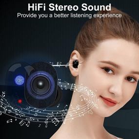 img 2 attached to 🎧 Черные беспроводные Bluetooth наушники: HiFi стерео звук, чехол для зарядки USB C, сенсорное управление, микрофон для спорта, игр, тренировок, сна, работы