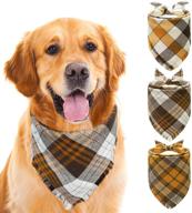 🐶 plaid dog bandana – soft pet square scarf with tassels, brown & orange autumn triangle print – washable & replaceable bids logo