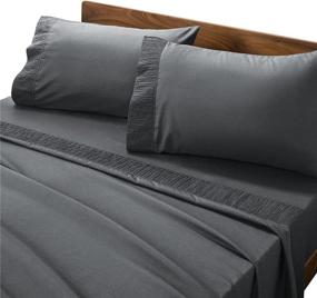 img 4 attached to 🛏️ Premium Bedsure Queen Bed Sheets Set Grey - Luxuriously Soft 1800 Bedding Sheets & Pillowcases Sets, Hotel Quality 4 Pieces Queen Sheet Set