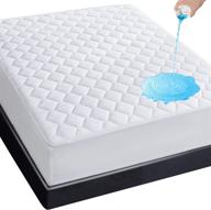 🛏️ premium queen size quilted fitted waterproof mattress pad: soft protector for queen size bed, 6-18 inches deep pocket cover in white logo