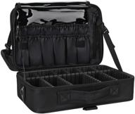 💼 black travel makeup train case - relavel 13.8 inches large cosmetic bag with adjustable dividers, professional portable makeup brush holder, organizer, and shoulder strap logo