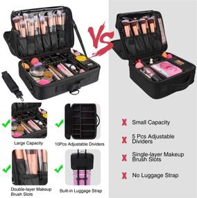 img 3 attached to 💼 Black Travel Makeup Train Case - Relavel 13.8 inches Large Cosmetic Bag with Adjustable Dividers, Professional Portable Makeup Brush Holder, Organizer, and Shoulder Strap