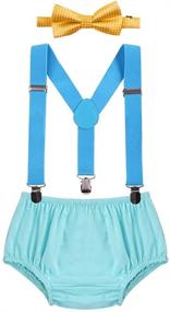 img 4 attached to 👶 Adjustable Y Back Suspenders Bowtie Outfit for Baby Boys - Ideal for First Birthday Cake Smash! Includes Bloomers and Clothes Set