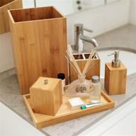 🛁 hhe elegant 5 piece bamboo bathroom accessories set: the ultimate deluxe vanity upgrade with wastebasket logo