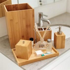 img 4 attached to 🛁 HHE Elegant 5 Piece Bamboo Bathroom Accessories Set: The Ultimate Deluxe Vanity Upgrade with Wastebasket