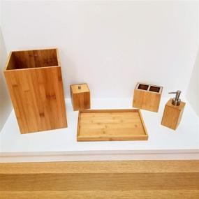 img 3 attached to 🛁 HHE Elegant 5 Piece Bamboo Bathroom Accessories Set: The Ultimate Deluxe Vanity Upgrade with Wastebasket