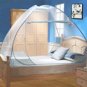 img 4 attached to 🦟 Tinyuet Mosquito Net: 59x78.7in Portable Bed Canopy with Double Door - Blue Rim