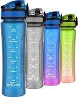 💦 stay hydrated and organized with upgraded kids water bottle for school - 15oz leak-proof, bpa free tritan plastic, one-hand opening (blue) logo