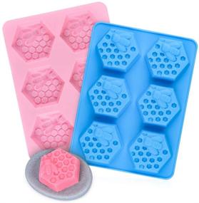 img 4 attached to 🐝 SJ 6-Cavity 3D Hexagon Bee Honeycomb Silicone Molds for Handmade Soap and Cake Making - Nonstick & BPA Free Soap Mold in Pink & Blue - Pack of 2 for Enhanced SEO
