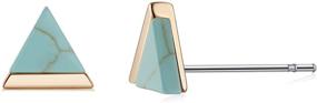 img 4 attached to 💎 Hypoallergenic Turquoise Stud Earrings for Women - Geometric Triangle Cut, Small Round Shape with Blue Marbled Detail - 18K Yellow, White, Rose Gold Plating - Minimalist Statement Earrings