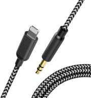 🎧 premium 2020 car aux cable for iphone 11 / pro/max/se / 10 / xs/xr/x / 8/7 / plus, 3.5mm audio cable - 1/8 aux auxiliary cord for car stereo, headphone, speaker - black & white (3.3ft) logo