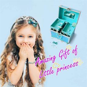 img 3 attached to Portable Princess Jewelry Box: Makeup Train Case & Travel Bag for Little Girls, 3-12 Year Old Girl Birthday Gift