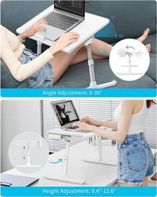 img 3 attached to 📚 SAIJI Large White Adjustable Laptop Bed Tray Table with Storage Drawer - Portable PVC Leather Lap Tablet Table for Sofa Couch Floor - Foldable Standing Desk