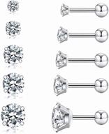 hypoallergenic cubic zirconia stud earrings: stylish surgical steel for women, men, girls - set of 5 pairs for cartilage and helix fashion statements logo