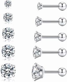 img 4 attached to Hypoallergenic Cubic Zirconia Stud Earrings: Stylish Surgical Steel for Women, Men, Girls - Set of 5 Pairs for Cartilage and Helix Fashion Statements