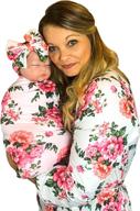 🌸 pink rose mommy robe set: matching baby swaddle blanket and bow included (size: small-medium) logo