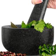 premium prioritychef large granite mortar and pestle set with polished black exterior finish, 2 cup capacity, black - 100% natural logo