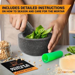 img 3 attached to Premium PriorityChef Large Granite Mortar and Pestle Set with Polished Black Exterior Finish, 2 Cup Capacity, Black - 100% Natural