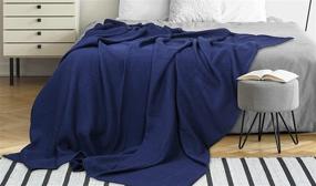 img 3 attached to 🧺 Cotton Thermal Blanket, Twin Size Cotton Blanket, Waffle Weave Cotton Blanket, Farmhouse Style Blanket, Breathable and Soft Blanket, Lightweight Picnic and Travel Blanket, Oversized All Season Blanket – 66x90 inch Navy