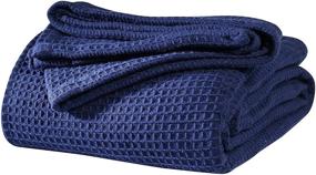 img 4 attached to 🧺 Cotton Thermal Blanket, Twin Size Cotton Blanket, Waffle Weave Cotton Blanket, Farmhouse Style Blanket, Breathable and Soft Blanket, Lightweight Picnic and Travel Blanket, Oversized All Season Blanket – 66x90 inch Navy