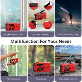 img 3 attached to 📻 Maxuni Аварийное погодное радио - Солнечное портативное NOAA погодное радио с AM/FM, светодиодным фонариком, USB-зарядкой и сигналом SOS (красное/черное)