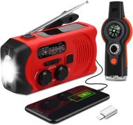 📻 maxuni emergency weather radio - solar hand crank portable noaa weather radio with am/fm, led flashlight, usb charger and sos alarm (red/black) logo