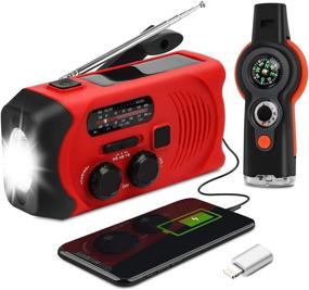 img 4 attached to 📻 Maxuni Emergency Weather Radio - Solar Hand Crank Portable NOAA Weather Radio with AM/FM, LED Flashlight, USB Charger and SOS Alarm (Red/Black)