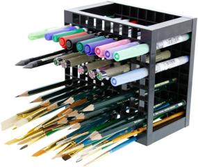 img 1 attached to 🖌️ U.S. Art Supply 96 Hole Plastic Pencil & Brush Holder - Desk Organizer Stand for Pens, Paint Brushes, Colored Pencils, Markers