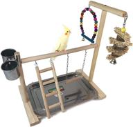 wooden parrot perch gym with feeder cups - hamiledyi bird playground for parrots, parakeets, cockatoos, conures, and cockatiels - play stand for cage accessories and exercise - includes ladders and toy logo