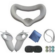 🎮 oculus quest 2 vr headset accessories: touch controller grip cover, silicone face cover, lens protect pad, thumbstick cap - anti-throw handle protective sleeve with adjustable knuckle strap (white) logo