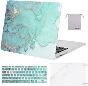 img 4 attached to MOSISO MacBook Air 13 inch Case A1369 A1466, Watercolor Marble Hard Shell Case 📦 & Keyboard Cover & Screen Protector & Pouch, Green - For Older Versions 2010-2017 Release