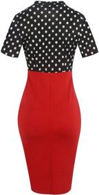 img 1 attached to Sakaly Women's Patchwork Dot Floral Printed V-Neck Sheath Pencil Midi Dress with Bow - SK299