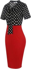 img 2 attached to Sakaly Women's Patchwork Dot Floral Printed V-Neck Sheath Pencil Midi Dress with Bow - SK299