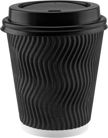 img 1 attached to ☕ NYHI Set of 100 Black Disposable Paper Cups with Black Lids and Straws (10-oz) - Ripple Insulated Kraft for Hot Beverages: Tea & Coffee - Triple Layer Design - Eco-Friendly, Recyclable & Durable