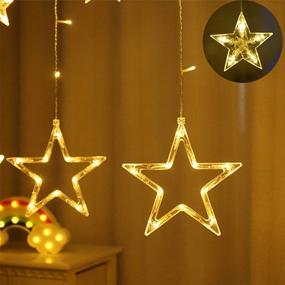 img 2 attached to 🌟 Albelt Star Lights Curtain - 138 LED Star String Lights with 12 Stars, Window Lights for Christmas, Wedding, Party, Home Decorations - 8 Lighting Modes, Warm White – Ideal for Ramadan Decoration